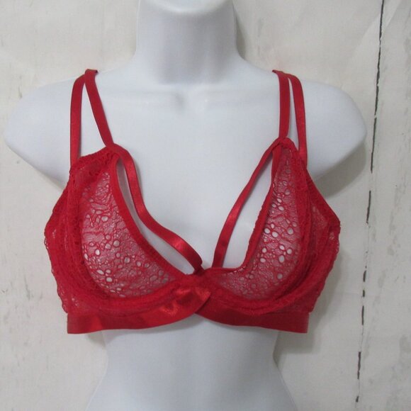 Oh La La Cheri Paris Bra L Large Red Sheer Lace Cage Underwire - Picture 1 of 6